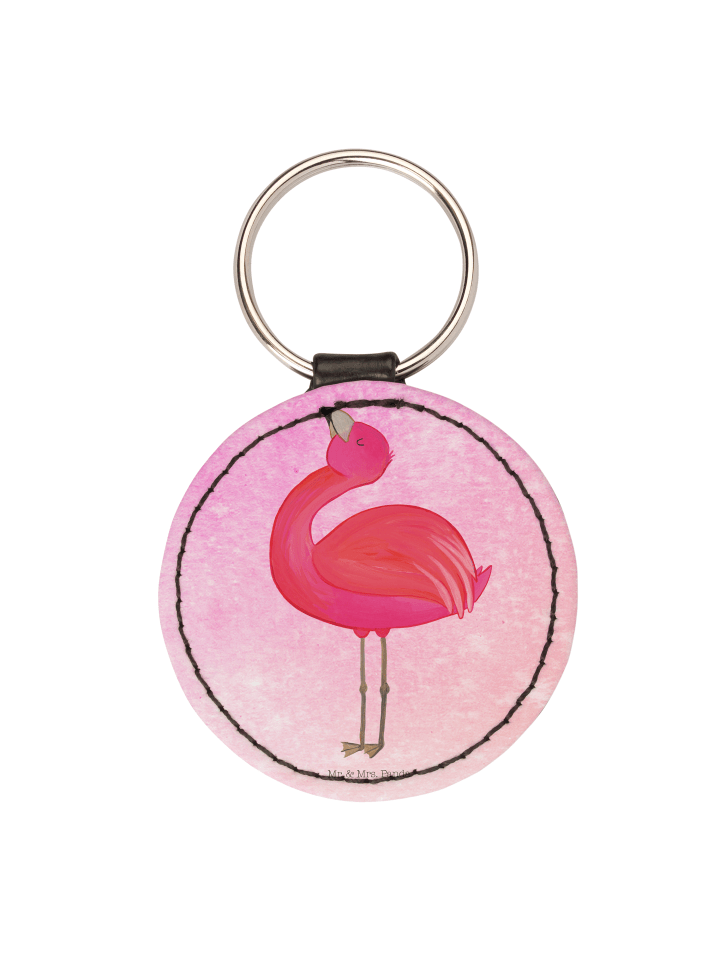 Rund Schlüsselanhänger Flamingo Stolz ohne Spruch in Aquarell Pink