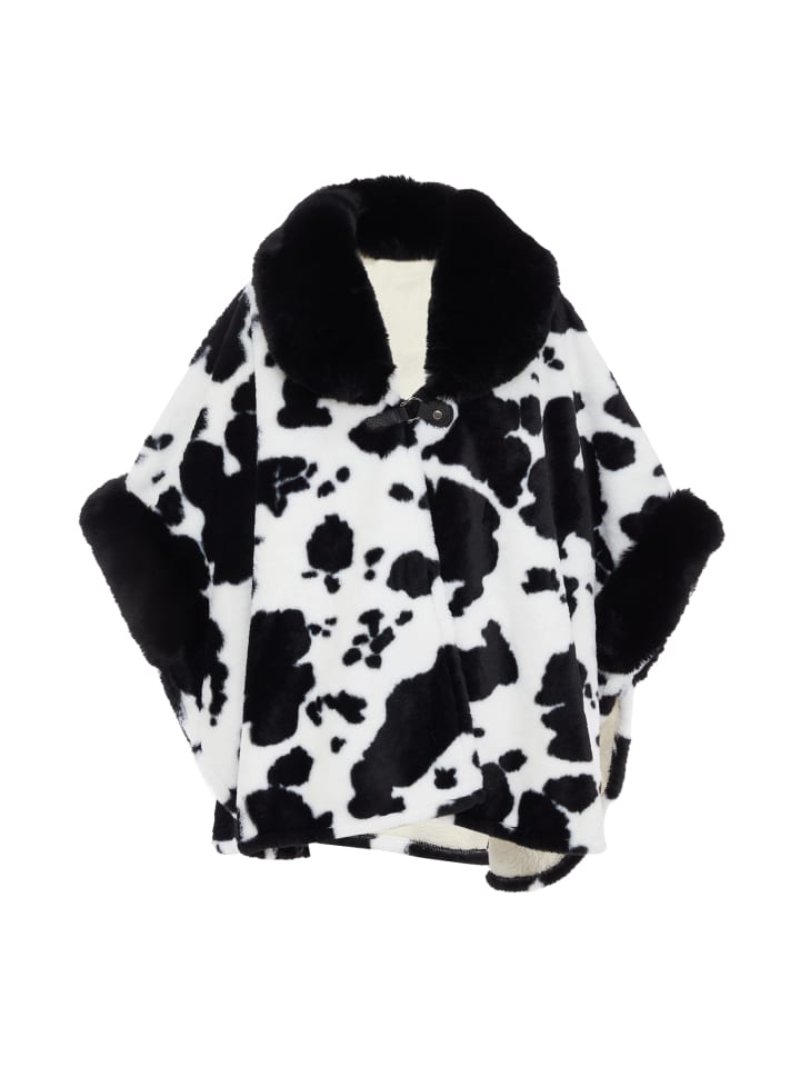 Women Poncho in Schwarz Wollweiss