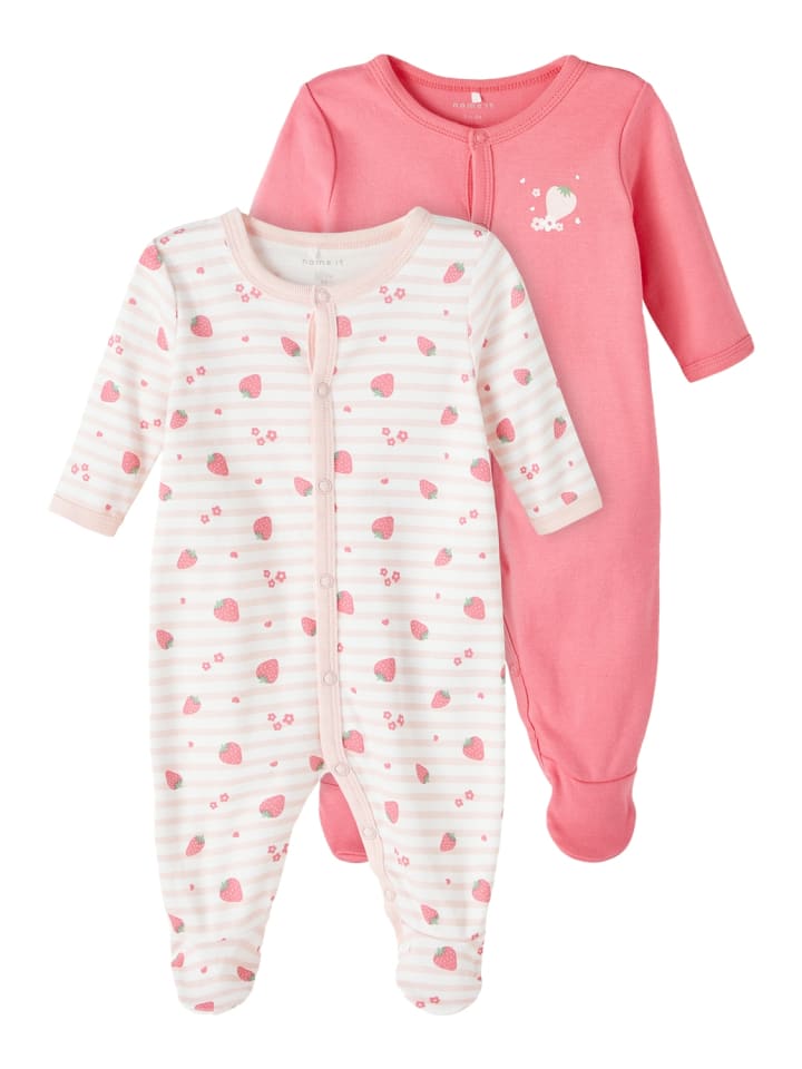 2er Pack Baby Strampler mit Print und Knöpfen in Rosa