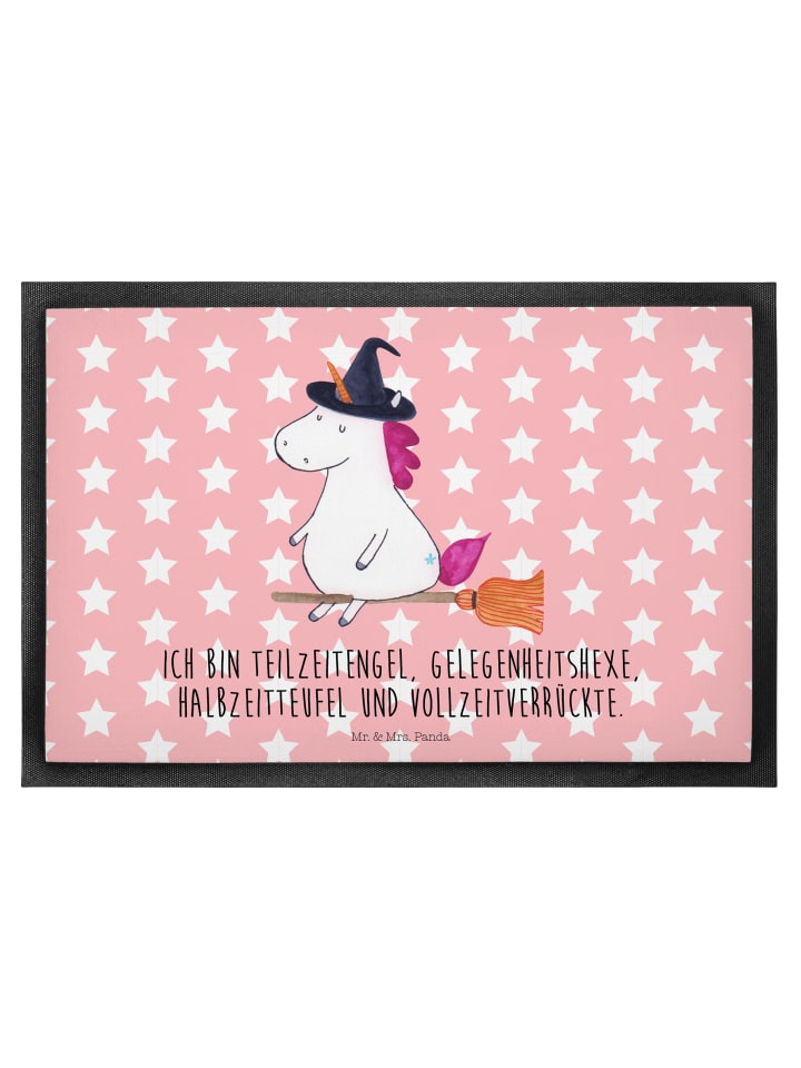 Fußmatte Einhorn Hexe mit Spruch in Rot Pastell
