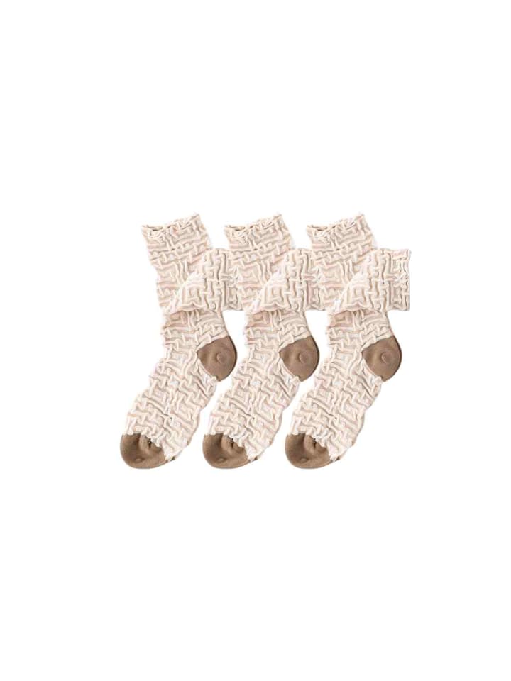 3er-Pack 3D-Relief Labyrinth-Fashionsocken in Beige