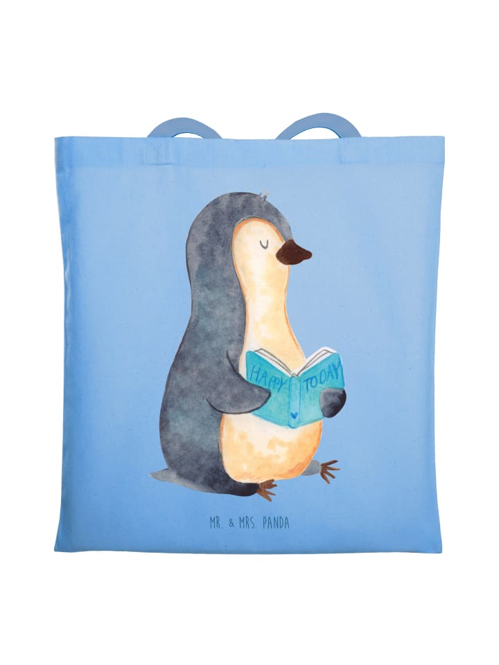Stofftragetasche Pinguin Buch ohne Spruch in Sky Blue