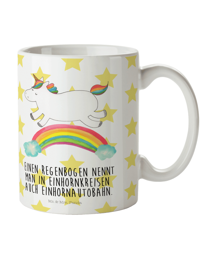 Tasse Einhorn Regenbogen mit Spruch in Weiß