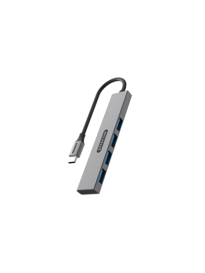 USB-C zu 4x USB-A Tiny Hub, kompakt & leistungsstark in Grau