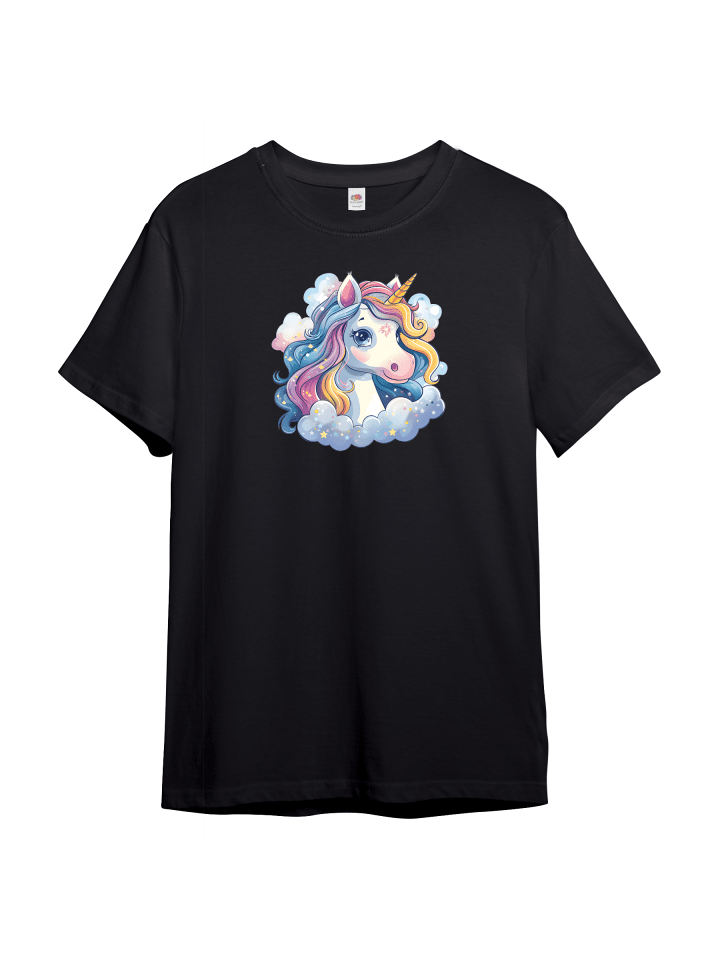 Kinder T-Shirt, Einhorn auf Wolke in Schwarz