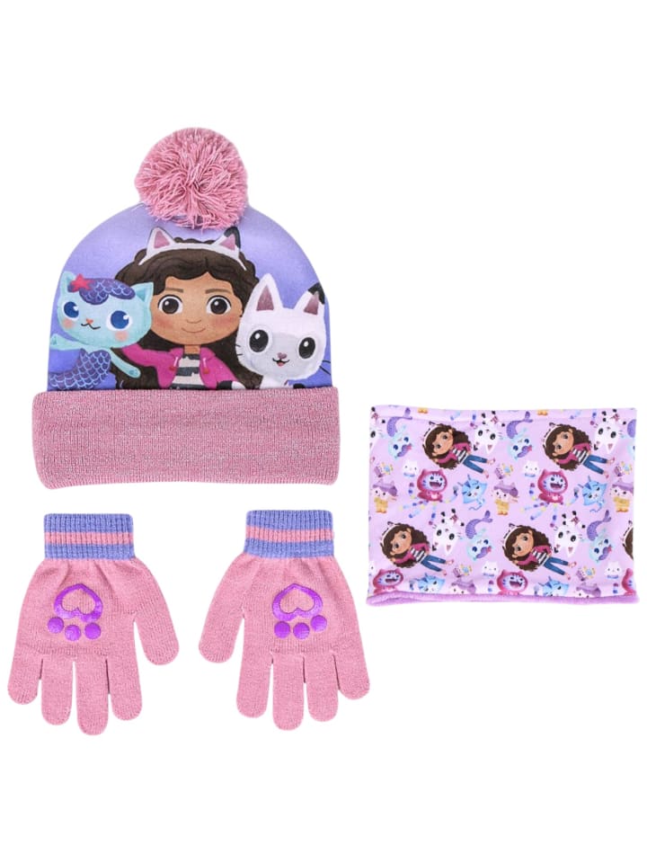 3-tlg. Winter Mütze Set: Gabby´s Dollhouse in Lila