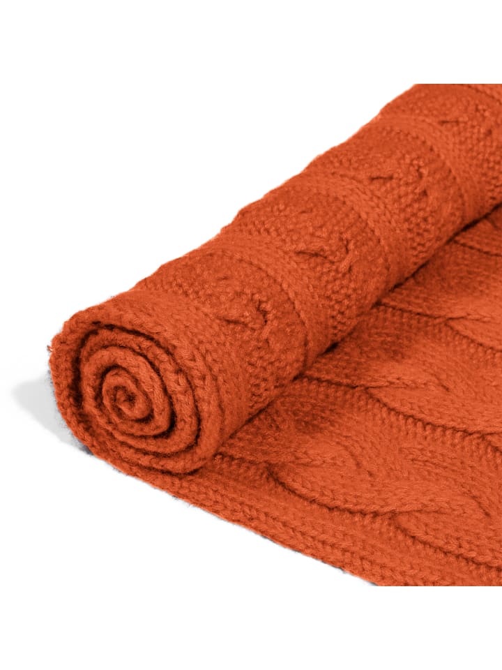 Schal aus Kaschmirwolle mit Zopf-Muster in Orange
