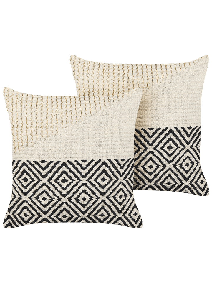 2er-Set Dekokissen CALANTHE in Beige/Schwarz