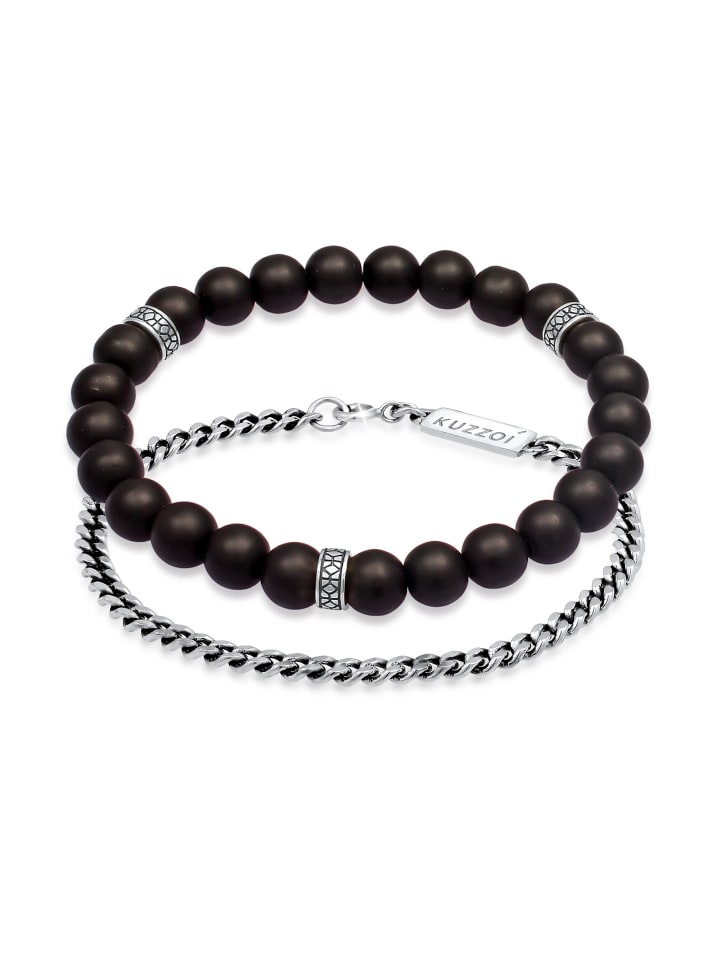 Armband 925 Sterling Silber Kugel in Schwarz