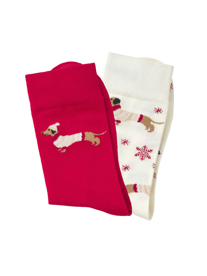 Freizeitsocken in 1x rot, 1x ecru