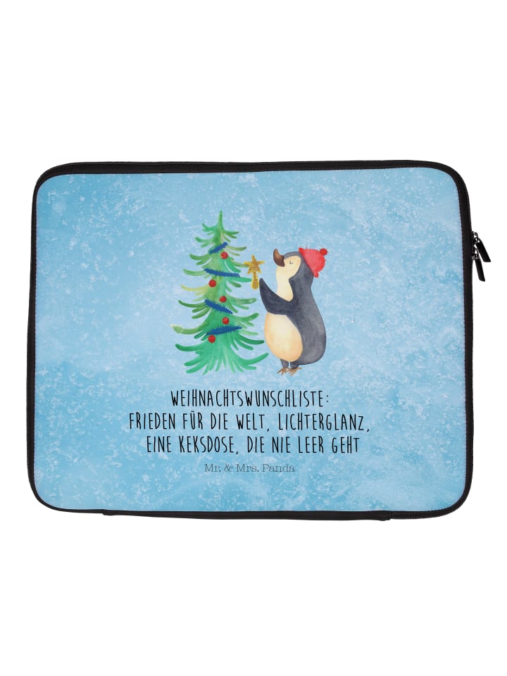 Laptoptasche Pinguin Weihnachtsbaum mit Spruch in Eisblau