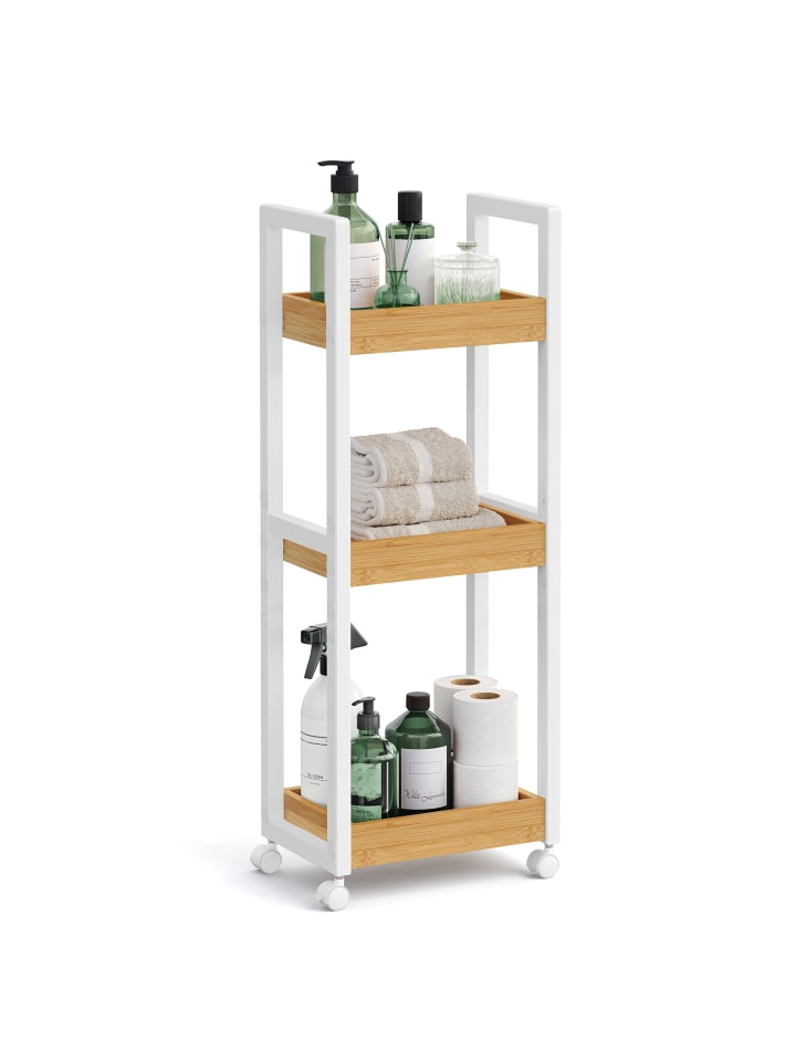 Badregal Bambou in Weiß-Naturfarben - (B)30 x (H)80 x (T)20 cm