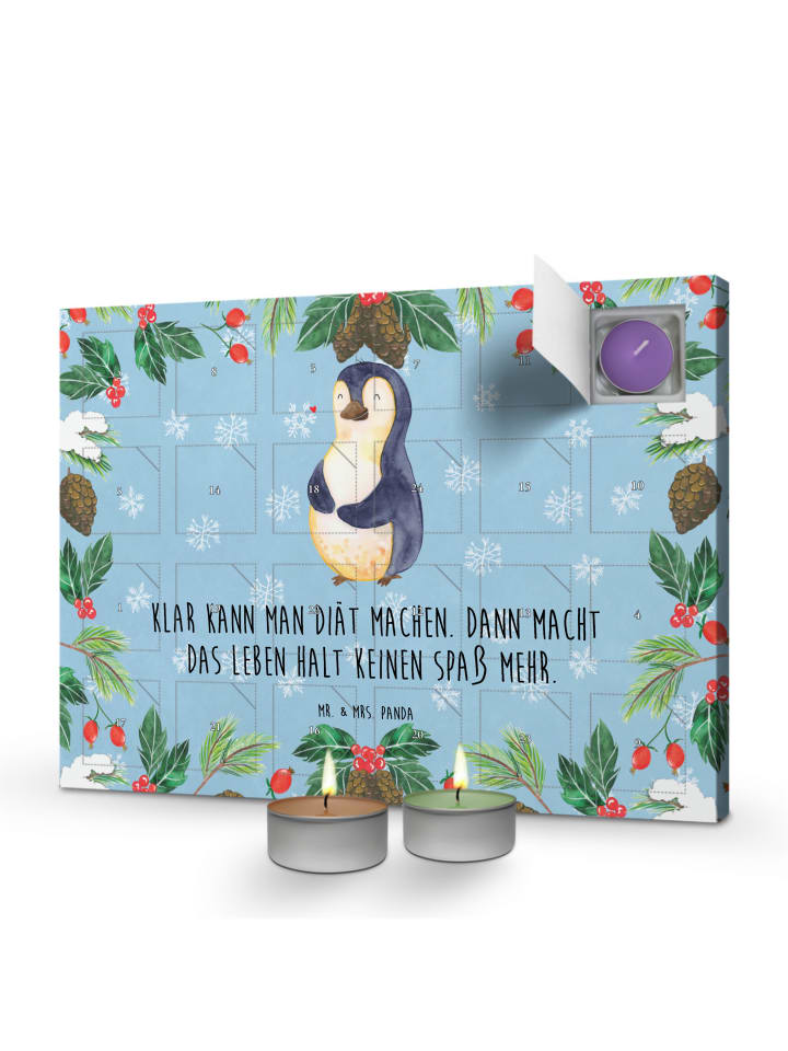 Adventskalender Duftkerzen Pinguin Diät mit Spruch in Eisblau