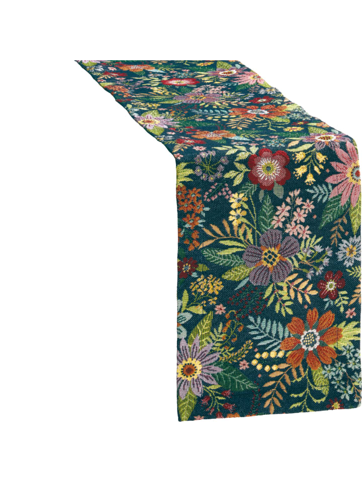 Jacquard, Baumwollmischung, Gewebt Tischband in blau-bunt