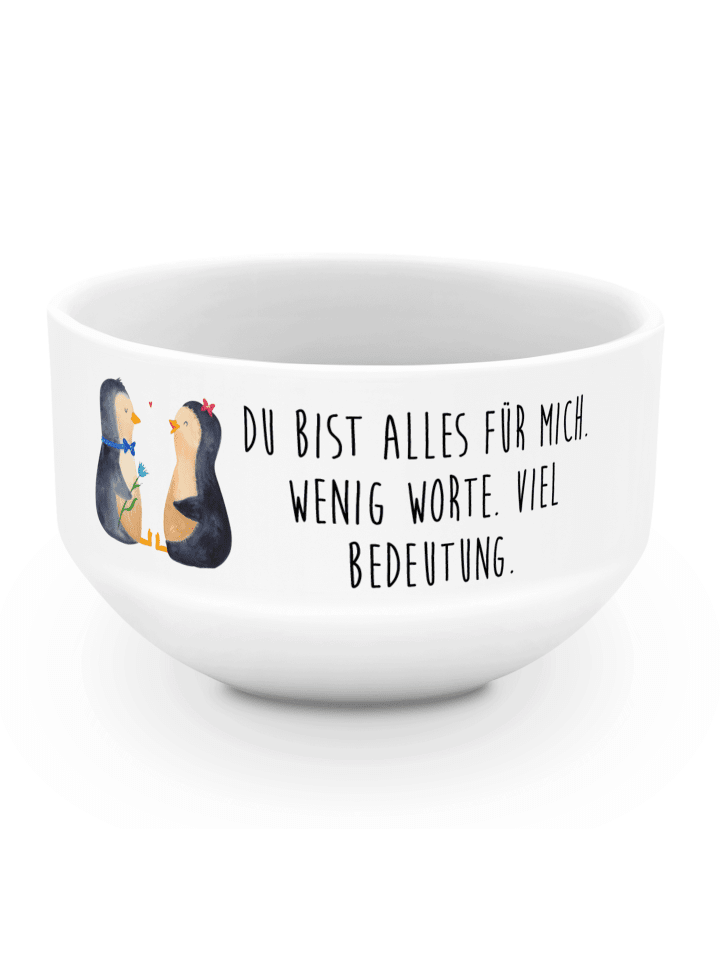 Schale Pinguin Pärchen mit Spruch in Weiß