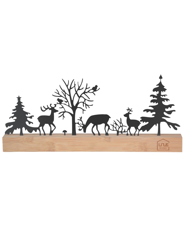 Aufsteller Wald Silhouette 3 Hirsche Vögel Pilz in Schwarz