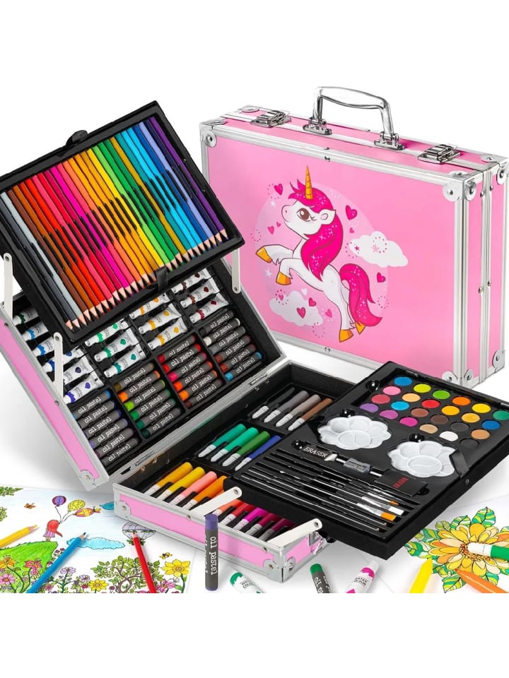 145-teiliger Kunstkoffer für Kinder mit Zeichen- und Malutensilien Rosa