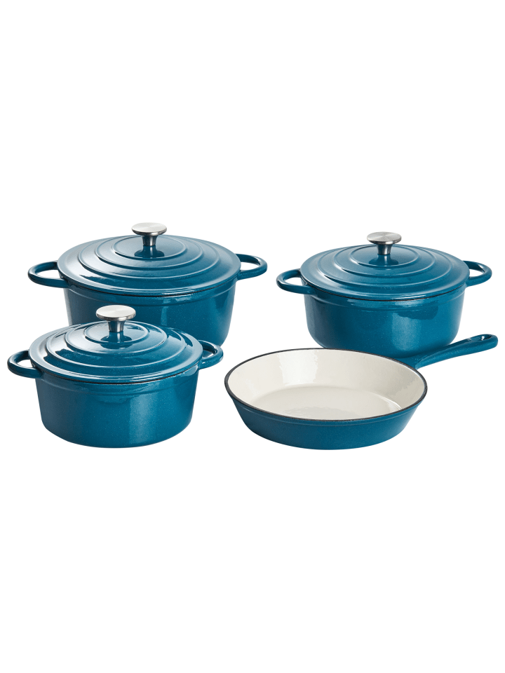 7-set Kochgeschirr CASTORA in Blau/Silber/Weiß