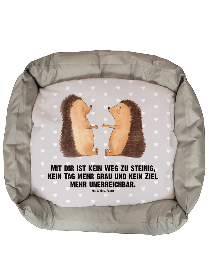 Hundekörbchen Igel Liebe mit Spruch in Grau Pastell