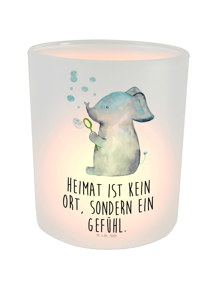 Kerzenhalter Elefant Seifenblasen mit Spruch in Transparent