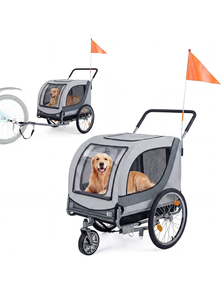 2 in 1 Fahrradanhänger Hundebuggy faltbar in Beige