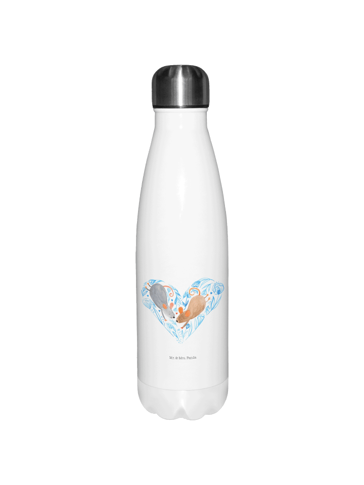 Wasserflasche Mäuse Herz ohne Spruch in Weiß
