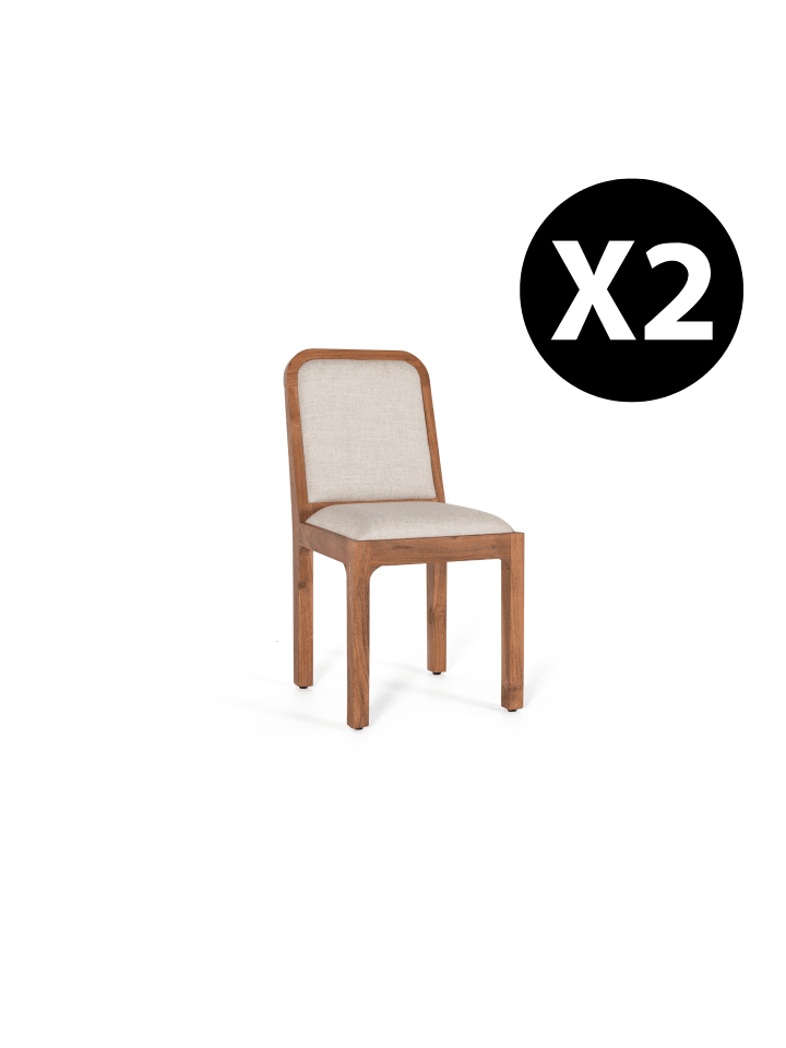 2-er Set: Stühle aus Akazienholz und beigem Stoff in Beige