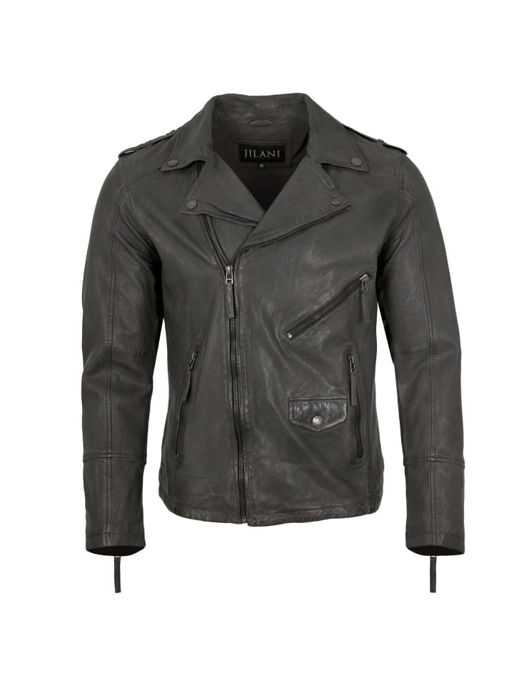 Bikerlederjacke Lammnappa in Grau