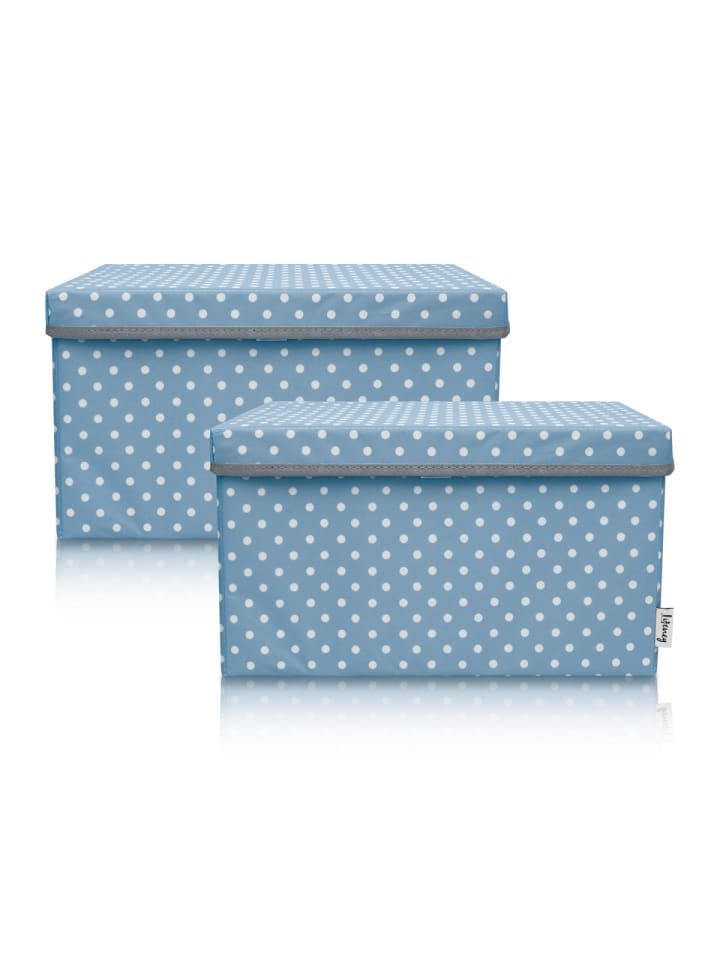 Aufbewahrungsbox 2er-Set Türkis Punkte, 37 x 25 x 21 cm