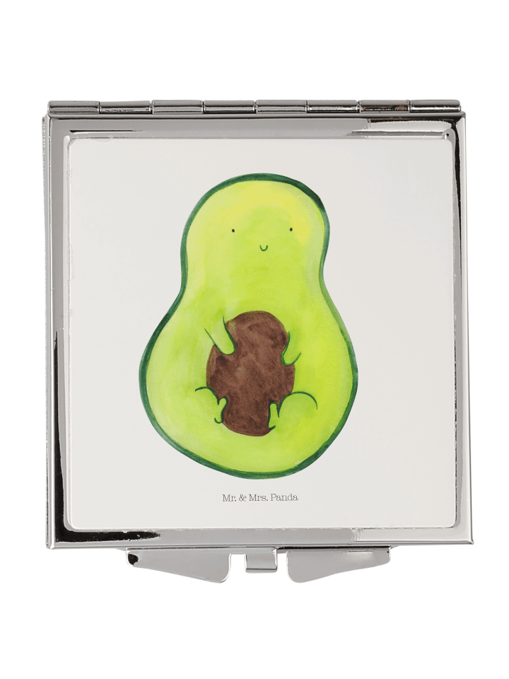 Taschenspiegel klappbar Avocado Kern ohne Spruch in Weiß
