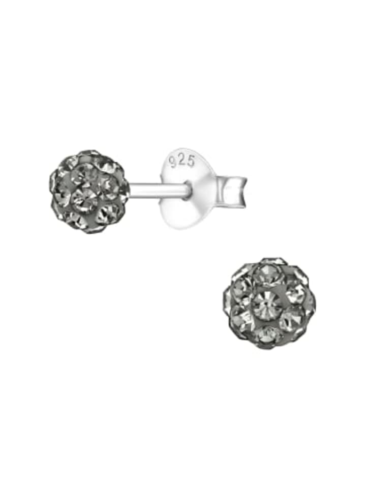 Ohrringe - Ohrstecker Ball KRISTALL black in 925 Silber - 2-tlg.