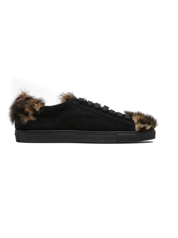 Schwarz Leder Damen Sneaker