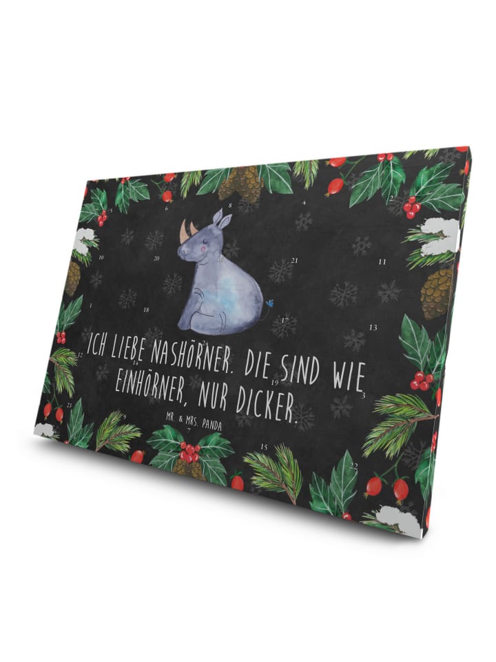 Adventskalender Einhorn Nashorn mit Spruch in Kreidetafel
