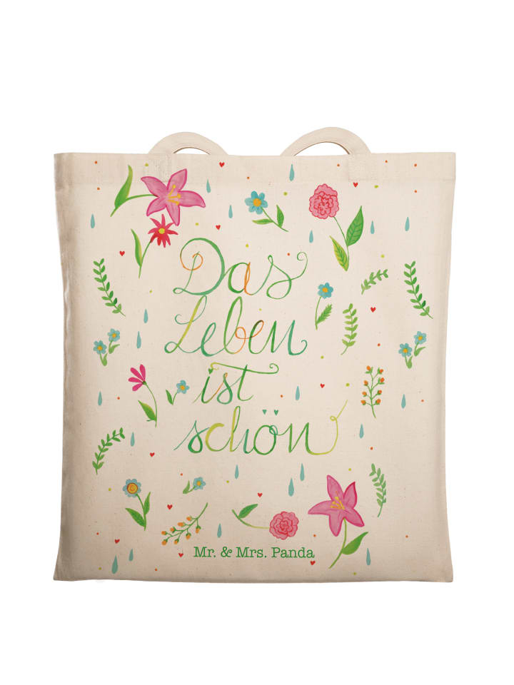 Tote Bag Blumen Leben mit Spruch in Creme