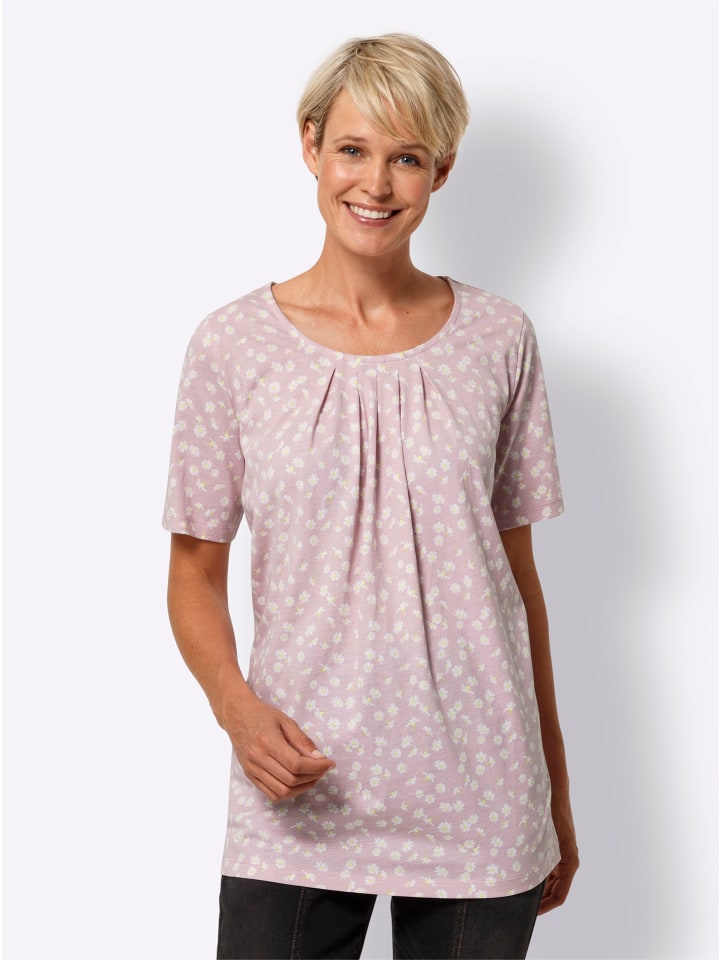 Longshirt in rosé-weiß-bedruckt