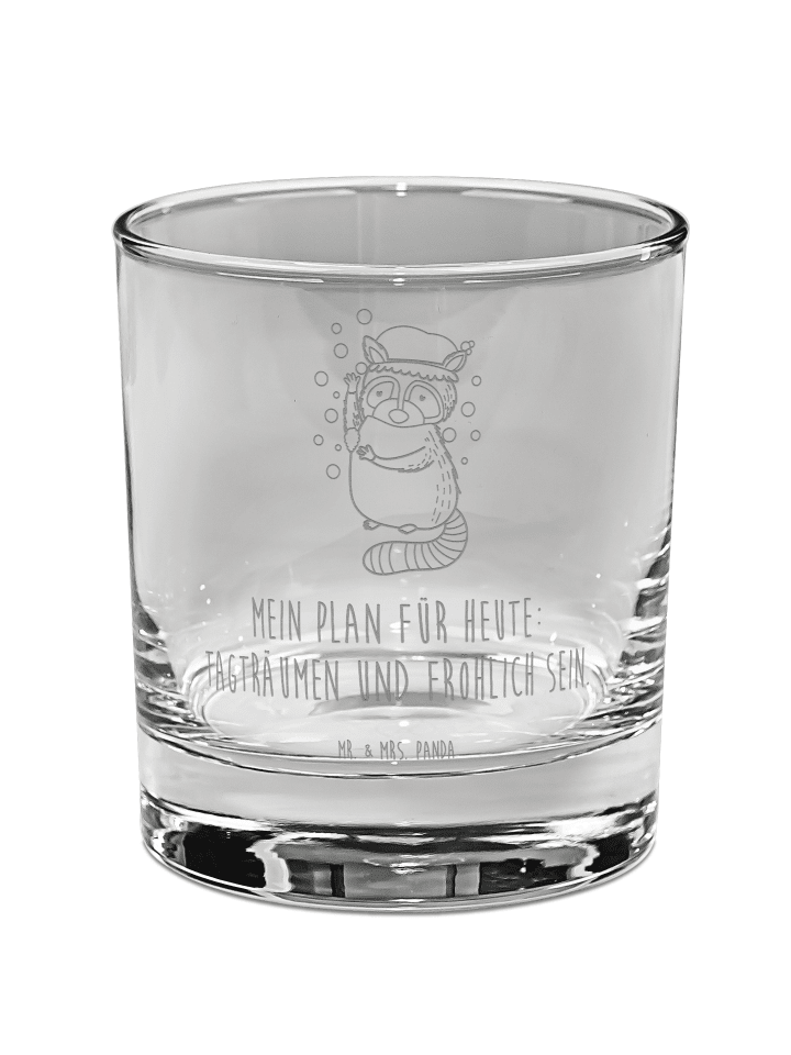 Whiskeyglas Waschbär mit Spruch in Transparent