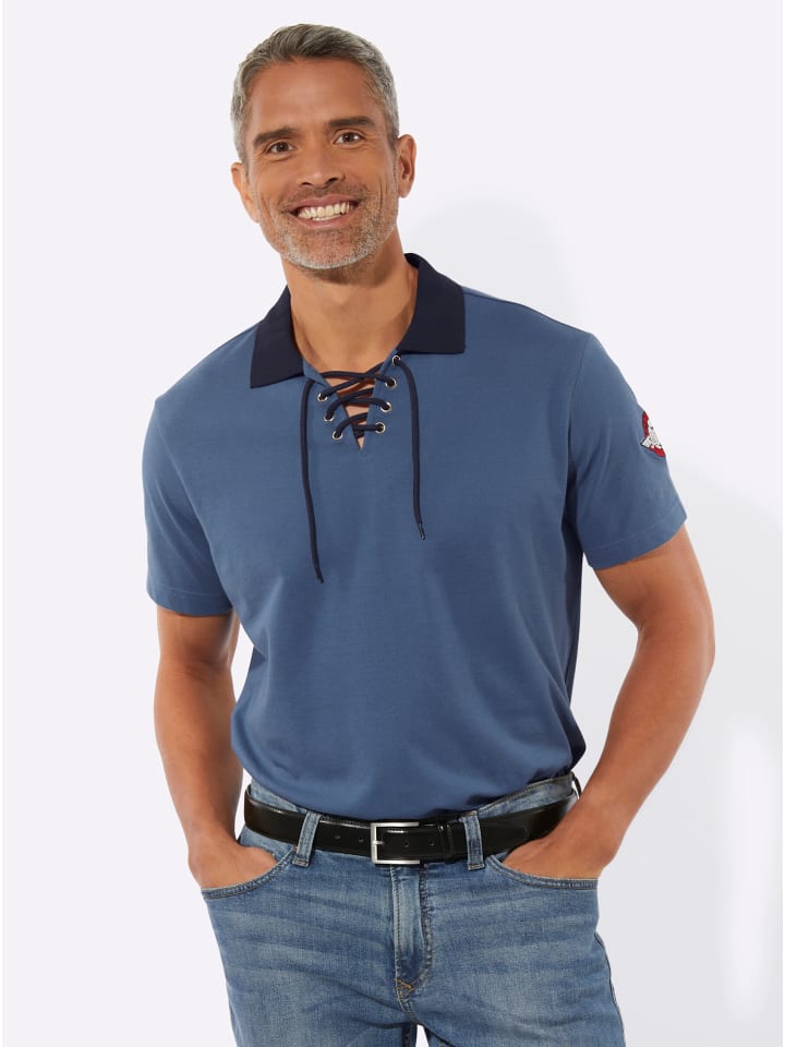 Kurzarm-Poloshirt in jeansblau