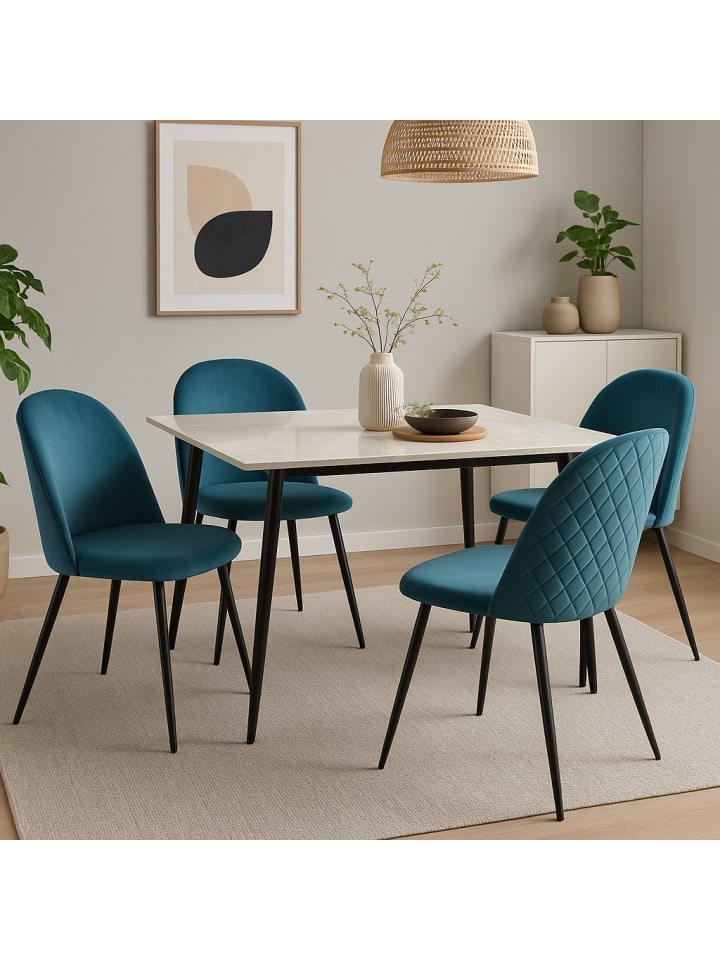 5tlg. Tischgruppe 1Esstisch, 4Polsterstühle in blau