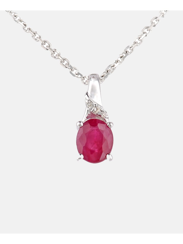Halskette mit Anhänger aus 375 Weißgold mit Diamant mit Rubin