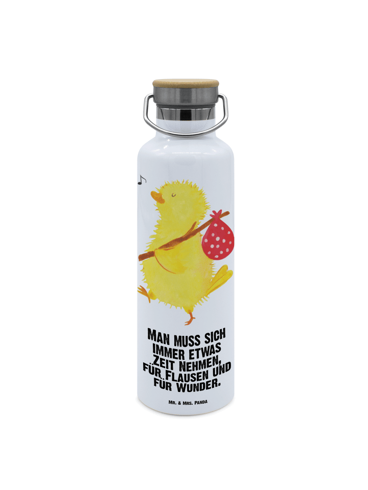 Trinkflasche Edelstahl Küken Wander mit Spruch in Weiß