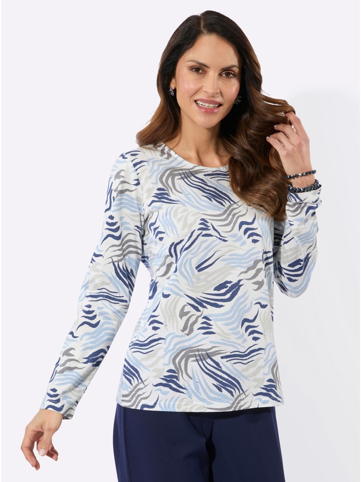 Druck-Shirt in ecru-rauchblau-bedruckt