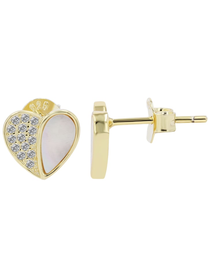 Damen Ohrringe – Ohrstecker aus 925 Silber mit Perlmutt in gold