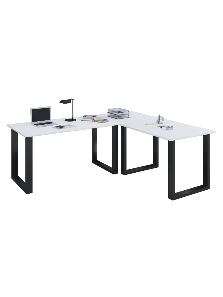 U Schreibtisch Eckschreibtisch L Form 190x160x50 in Schwarz / Weiß
