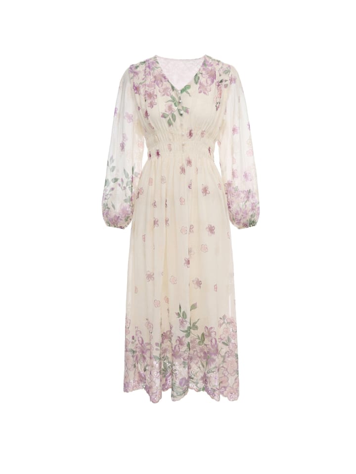 Women Dress in Cream Lavender
