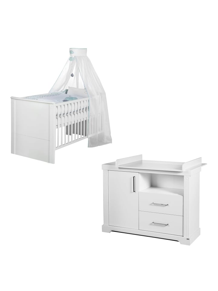 Kindermöbelset Maxi 2-tlg. Weiß mit Bett & breiter Wickelkommode