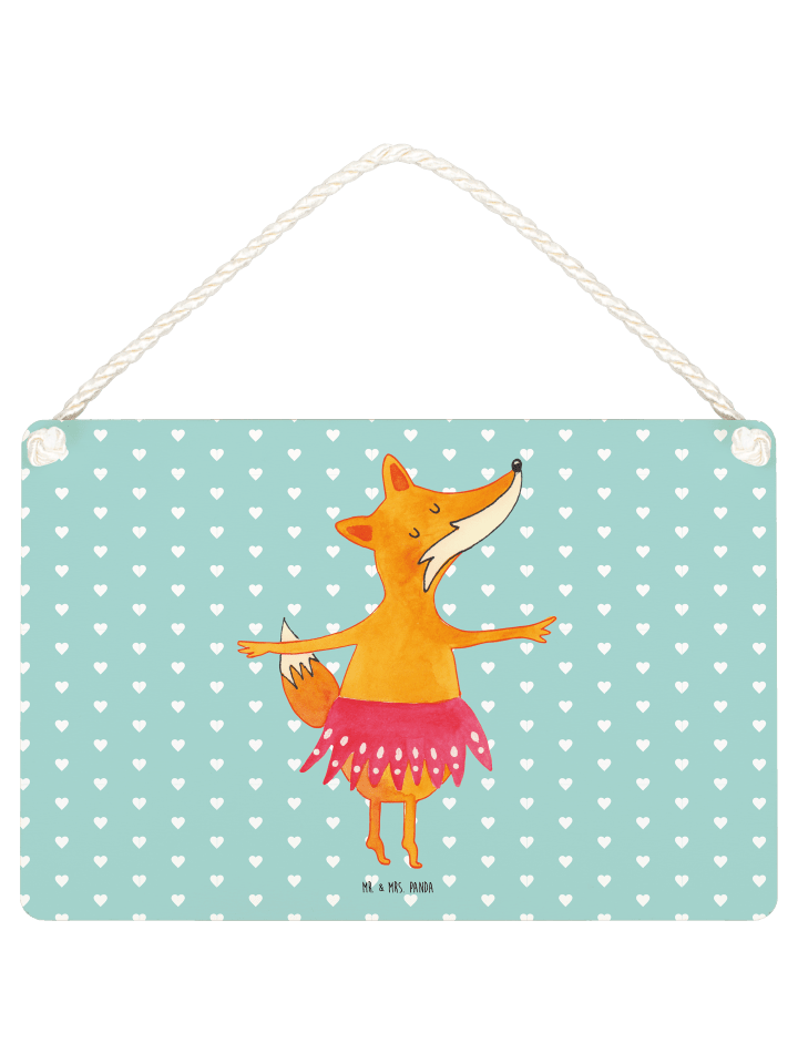 Schild Fuchs Ballerina ohne Spruch in Türkis Pastell