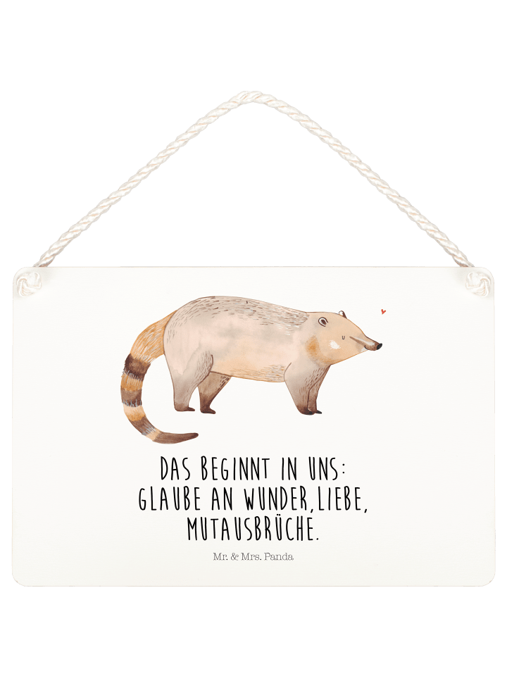 Deko Schild Nasenbaer mit Spruch in Weiß
