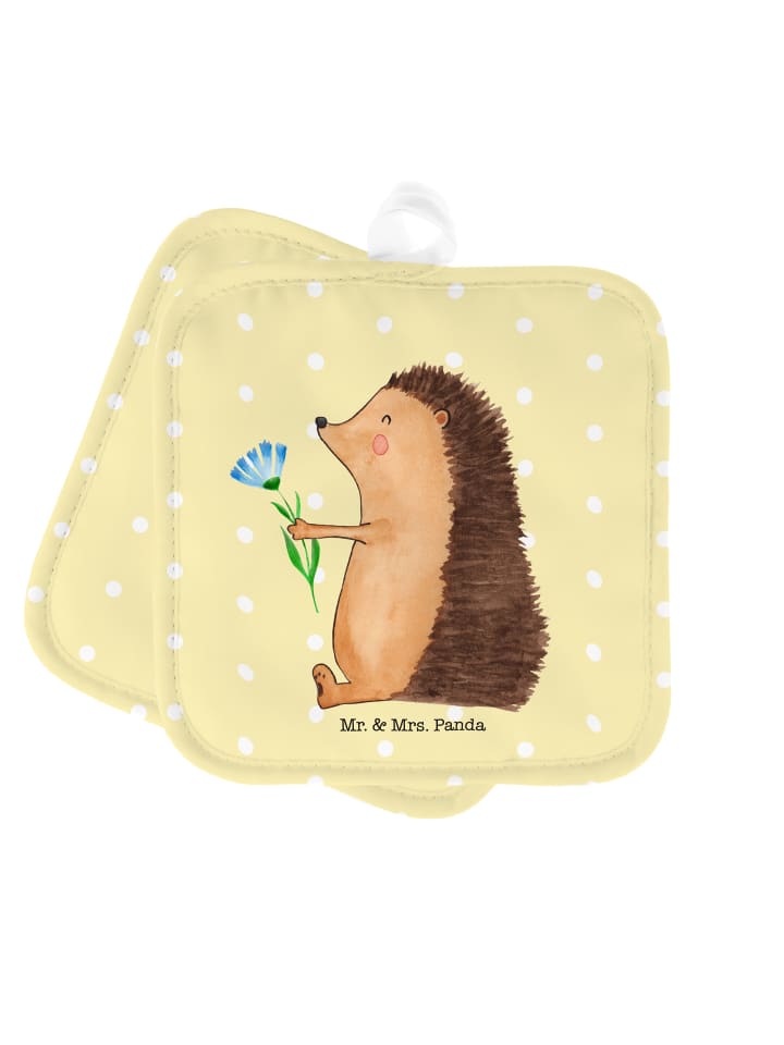 Topflappen Igel Blumen ohne Spruch in Gelb Pastell