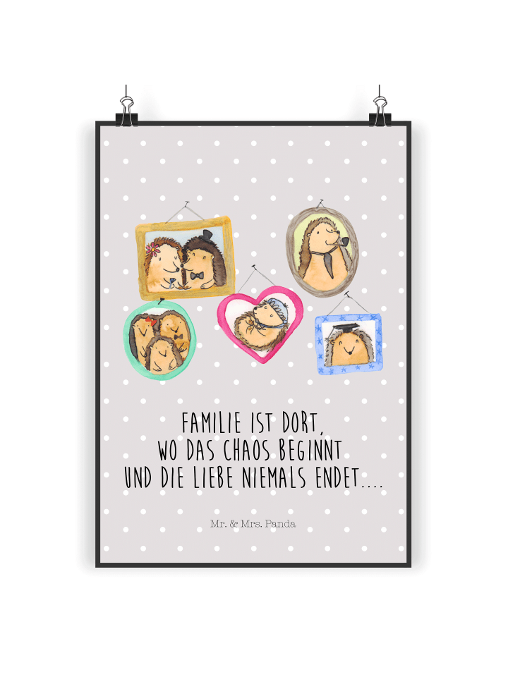 Poster Igel Familie mit Spruch in Grau Pastell