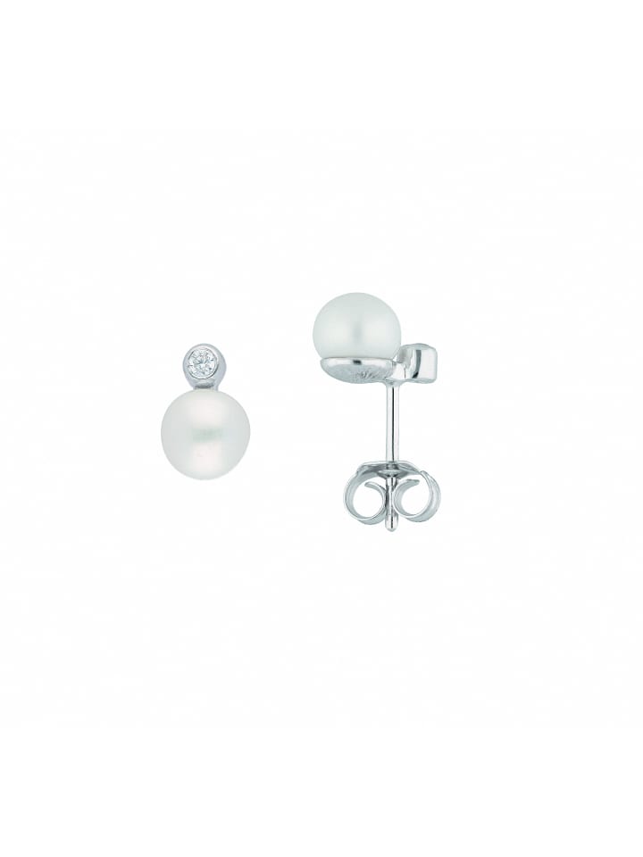 Damen 925 Silber Ohrringe / Ohrstecker mit Zirkonia in silber